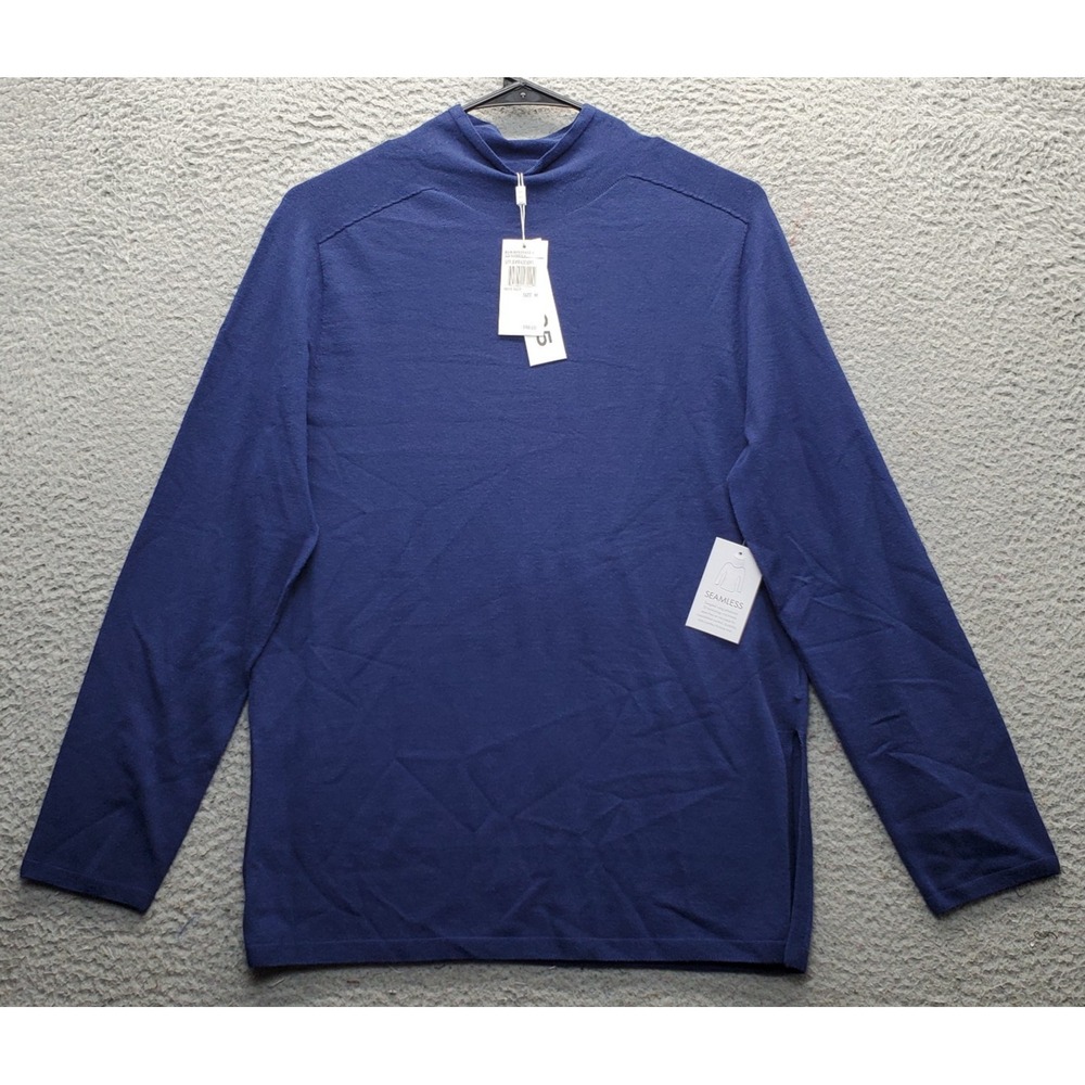525 America Top Womens Medium Navy Regular Fit Long Sleeve Side Slit Mock Neck